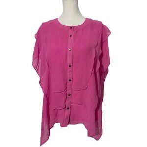 Jennifer Lopez Bright Pink Tiered Flowy Blouse Top